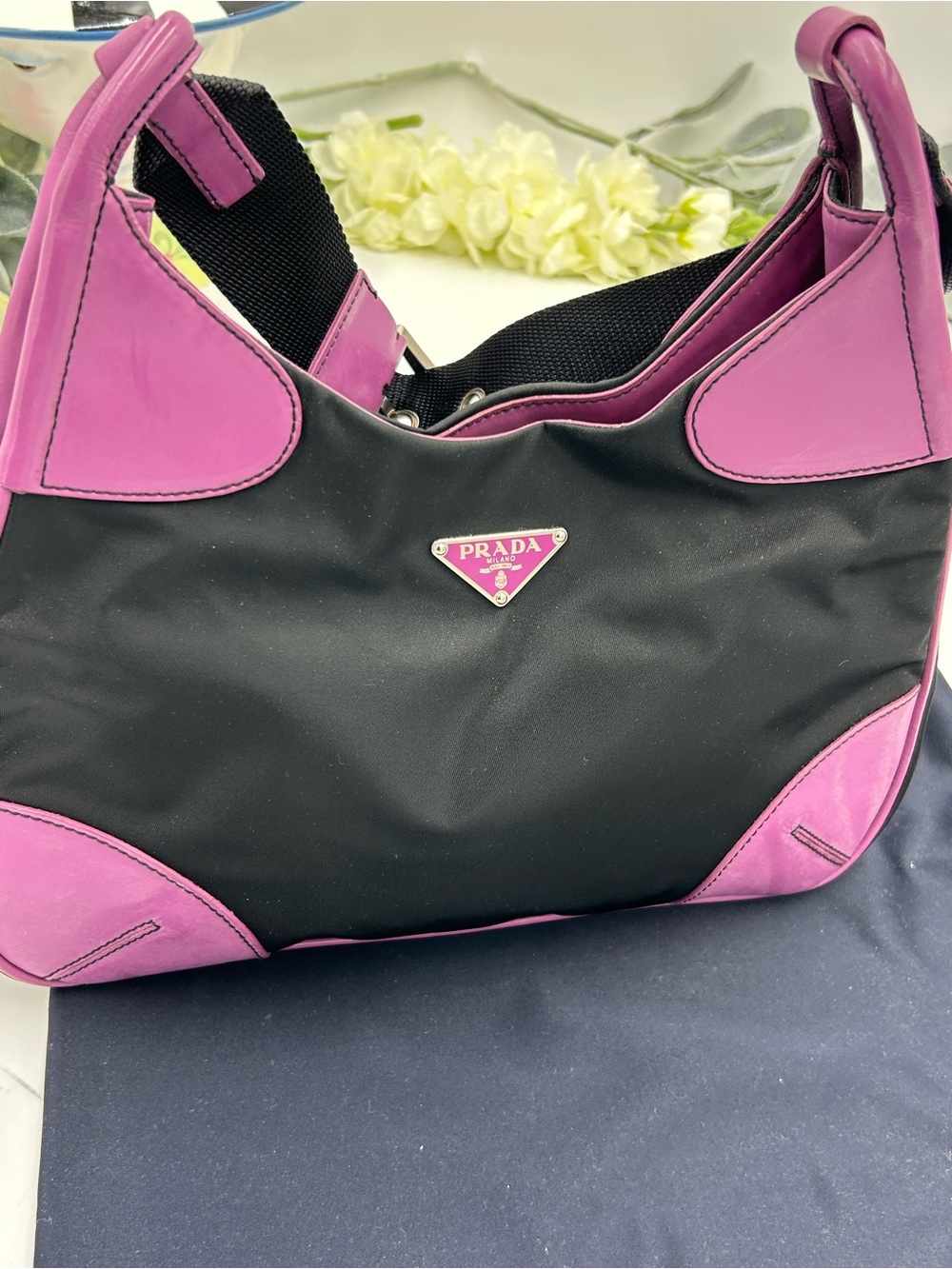 Women's Prada TESSUTO nylon/Leather shoulder Bag made in Italy . PRISTINE - Picture 9 of 12